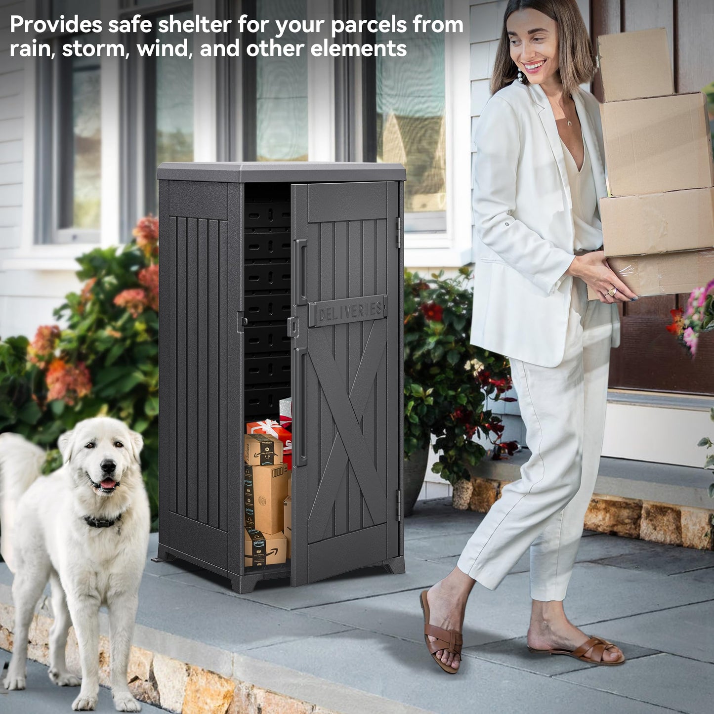 YITAHOME 60 Gallon Large Package Delivery and Storage Box with Lockable Secure, Double-Wall Resin Outdoor Package Delivery and Waterproof Deck Box for Porch, Curbside, 8.5 Cubic feet, Gray