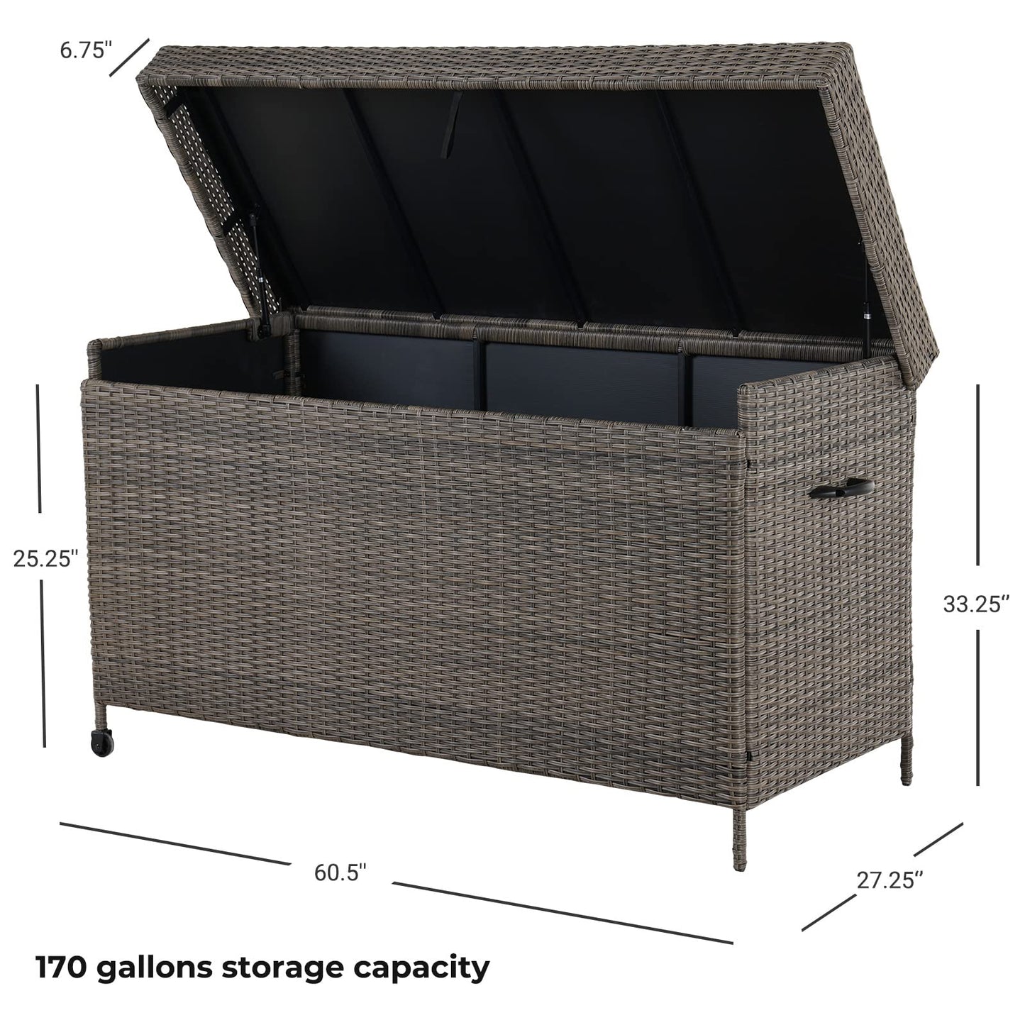 Grand patio 170 Gallon Deck Storage Box Deck Box Outdoor Storage Box Indoor Wicker Storage Bin Patio Storage Box for Patio Furniture Cushions Toys Garden Tools Pool Accessories, Light Brown