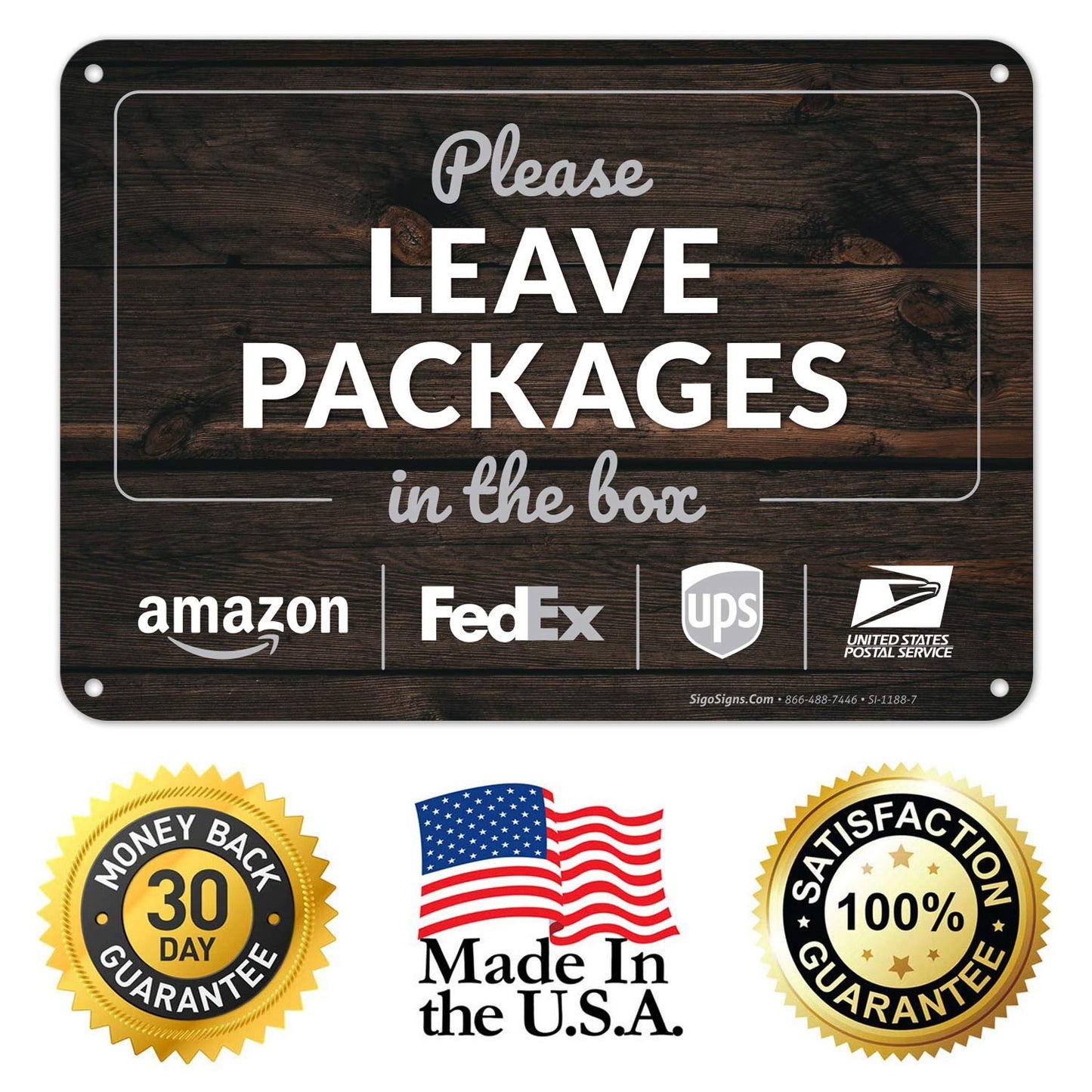 Package Delivery Sign, Please Leave Packages In The Box Wood Background, 10x7 Inches, 55 mil thick HDPE (high density polyethylene), Made in USA by Sigo Signs